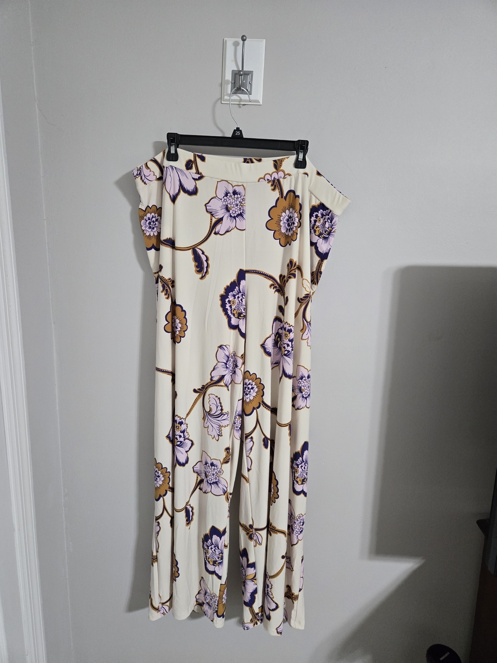 dennis basso Cream Wide-Leg Floral Jumpsuit
